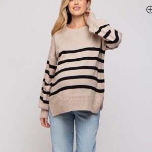 Taupe Striped Oversized Side Slit Maternity Sweater sz M/L